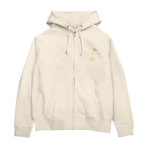 三味線ワンポイント柄（ピンクオレンジ） Zip Hoodie