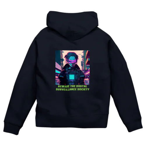 Woman drinking at cyberspace bar Zip Hoodie