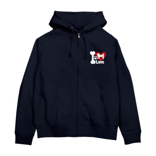 I Loveワンコジップアップパーカー濃色 Zip Hoodie