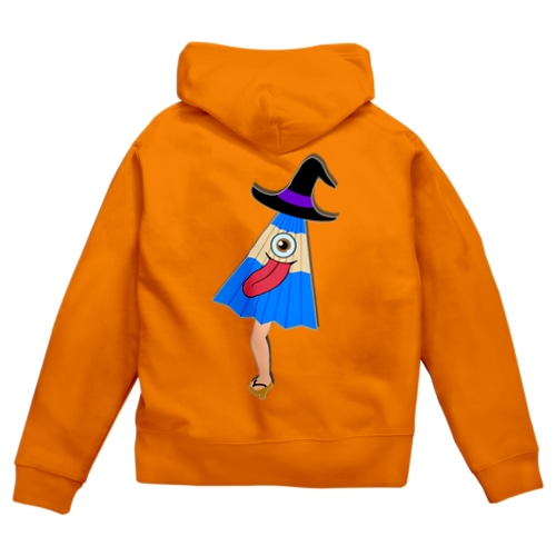 ハロウィンしたい、からかさ小僧(オバケ)　バックプリント Zip Hoodie