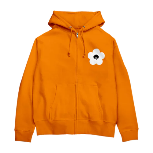 動物家紋h.t.（裏梅ネコ尻）白 Zip Hoodie