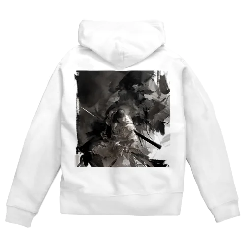 モノクロサムライ(ワンポイントロゴ) Zip Hoodie