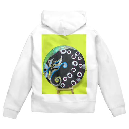 ウサギの幽霊と花 Zip Hoodie