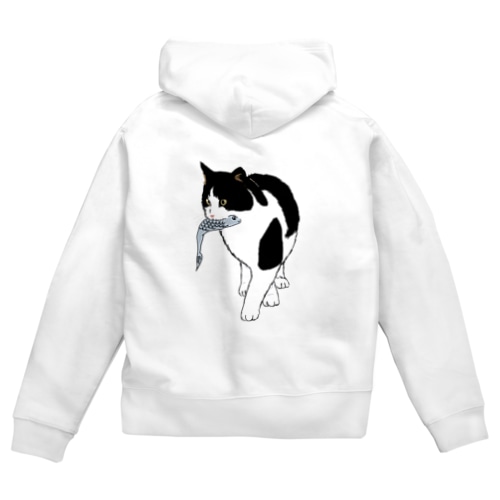 お魚くわえたハチワレ猫 Zip Hoodie