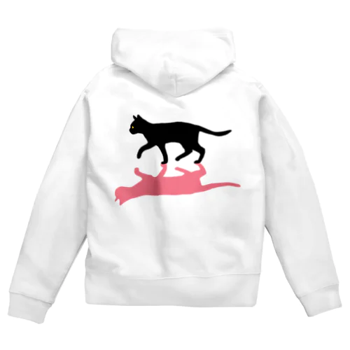 黒猫と影　ピンク Zip Hoodie