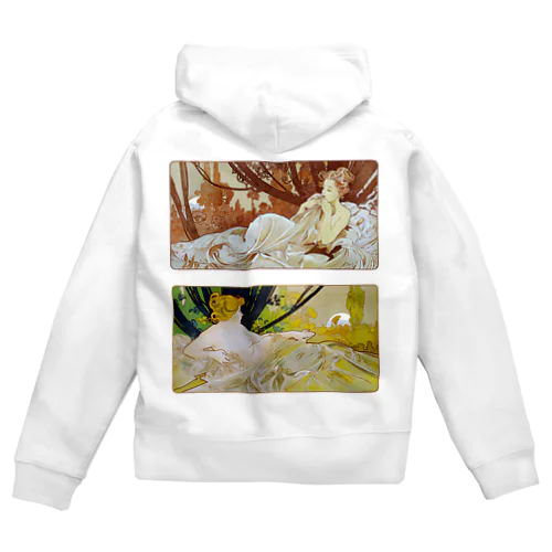 黄昏と曙 by Alfons Mucha Zip Hoodie