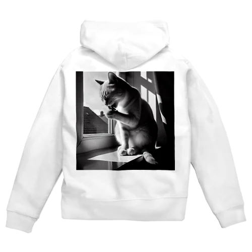 毛づくろい猫 Zip Hoodie