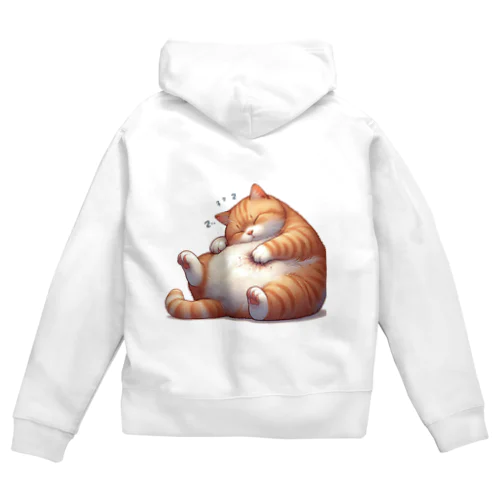 イビキをかいて眠るポッチャリ猫 Zip Hoodie