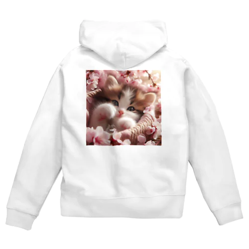 桜と子猫 Zip Hoodie