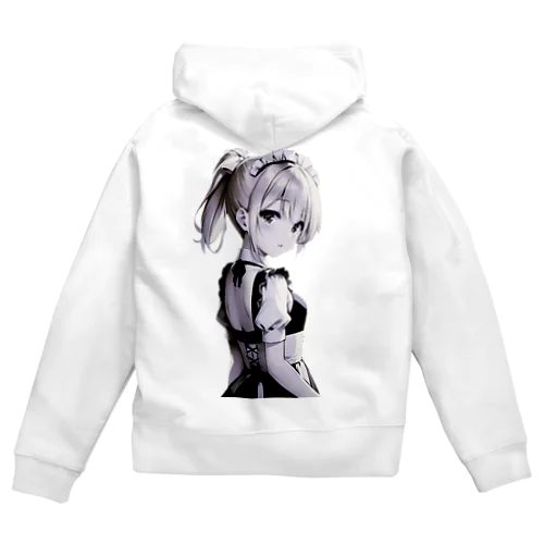 見返り金髪ポニテメイドさんモノクロバージョン Zip Hoodie