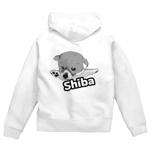 飛行機ポーズ　柴　モノクロ版 Zip Hoodie