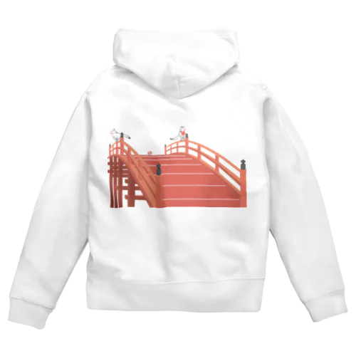 狐の手毬唄 太鼓橋と狛狐 Zip Hoodie