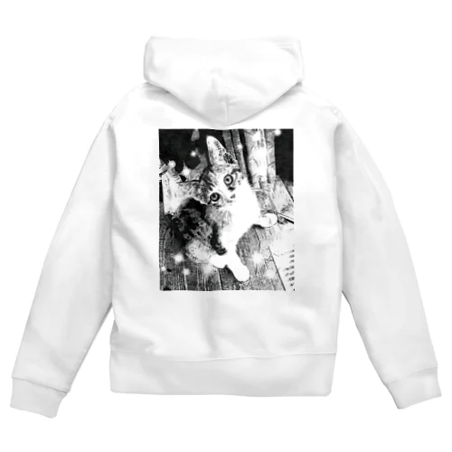 カメラ目線ネコちゃん(モノクロ) Zip Hoodie