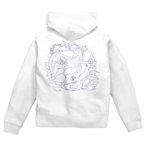 クレステッドゲッコーの陰陽魚(モノトーン) Zip Hoodie