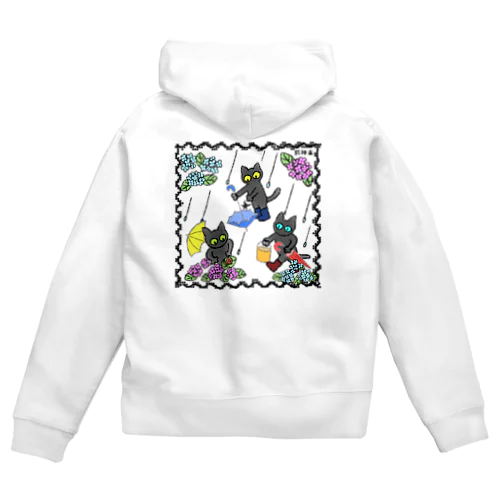 黒猫三兄弟と紫陽花(カラー) Zip Hoodie