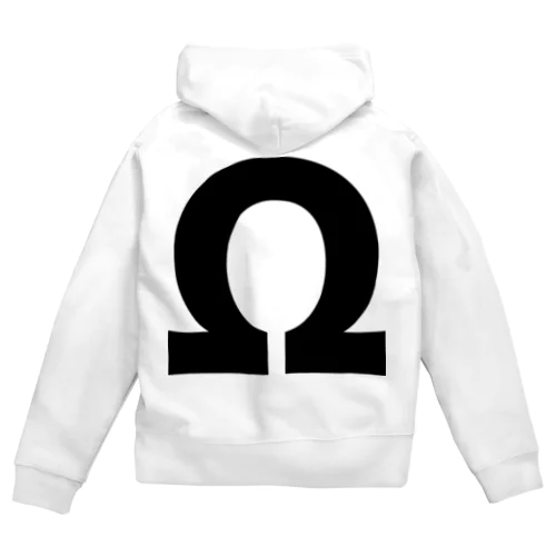 Ωオメガ・ギリシャ文字（黒） Zip Hoodie