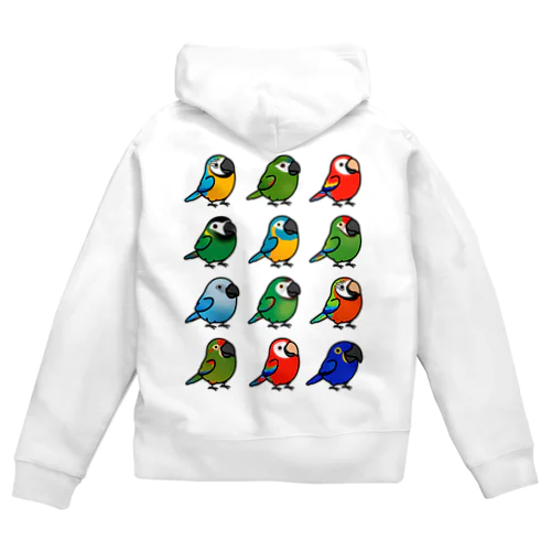 （両面） Chubby Bird 表： コミドリコンゴウインコ　背面： コンゴウインコ大集合 Zip Hoodie