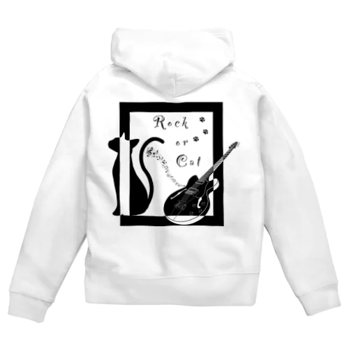 Rock or Cat (猫・ギターグッズ)/白ver. Zip Hoodie