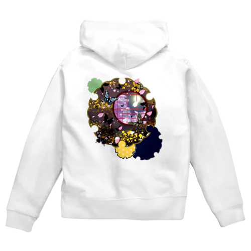 雪輪に夜桜蝶 Zip Hoodie