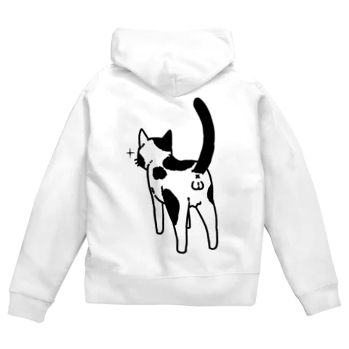 ねこけつω（ぶち猫、背面） Zip Hoodie