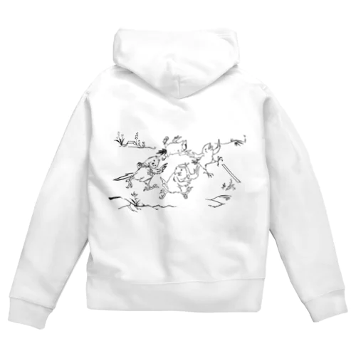 鳥鳥戯画の追いかけっこ Zip Hoodie