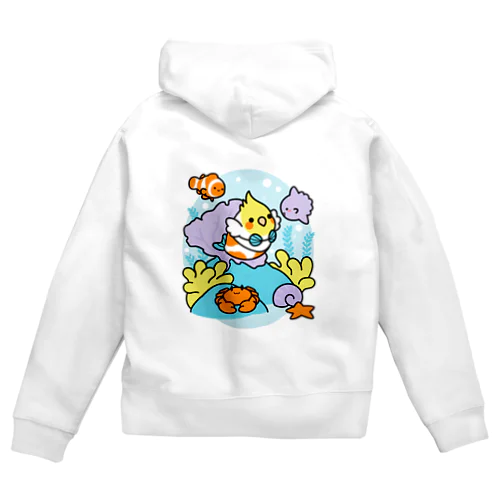 両面 Chubby Bird サンゴ礁を守ろう！　オカメインコと海のお友達 Zip Hoodie