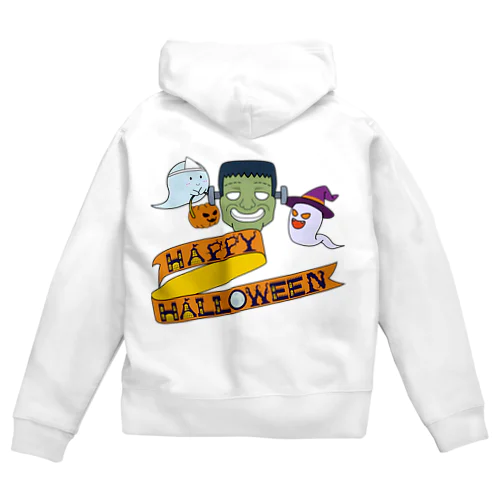 フランケンシュタインとゴーストの『ハッピーハロウィン！！』 Zip Hoodie