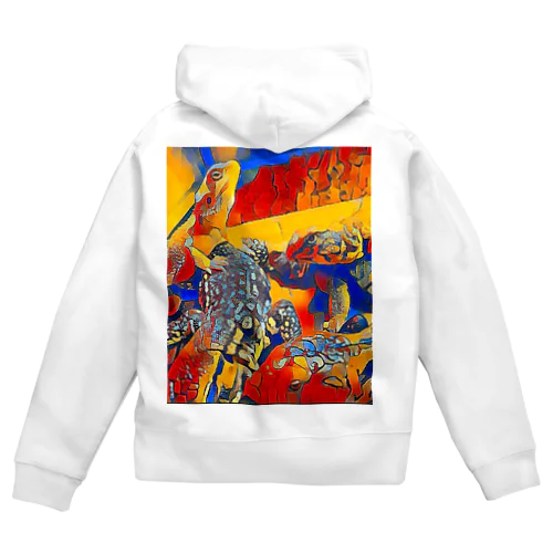 トカゲ大集合 オレンジ Zip Hoodie