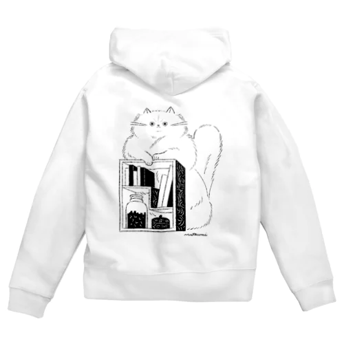 ねこの本棚（白） Zip Hoodie