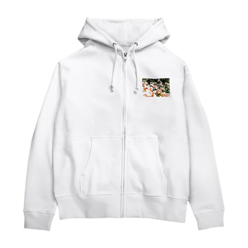 ヴィンテージピンクの薔薇 Zip Hoodie