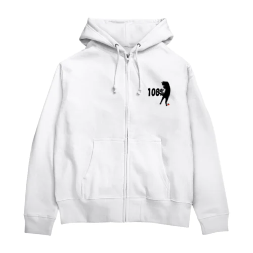 ロシアンブルー銀　猫の100% Tシャツ(黒シルエットVer)  Zip Hoodie