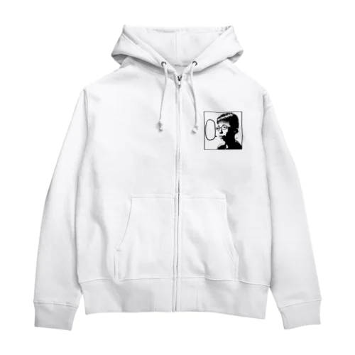 チー牛を描いた本人が出すグッズ【No.001-モノクロ】 Zip Hoodie