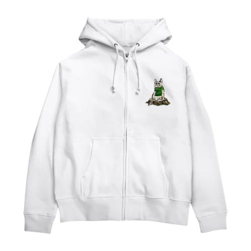 マフラーを着けたフレンチブルドッグ　クリーム Zip Hoodie