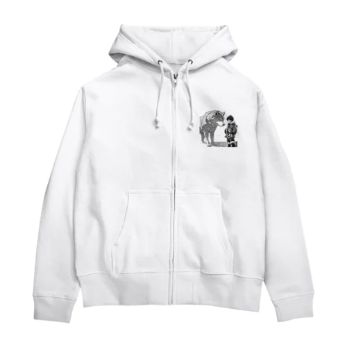 雪原の少年とオオカミ Zip Hoodie