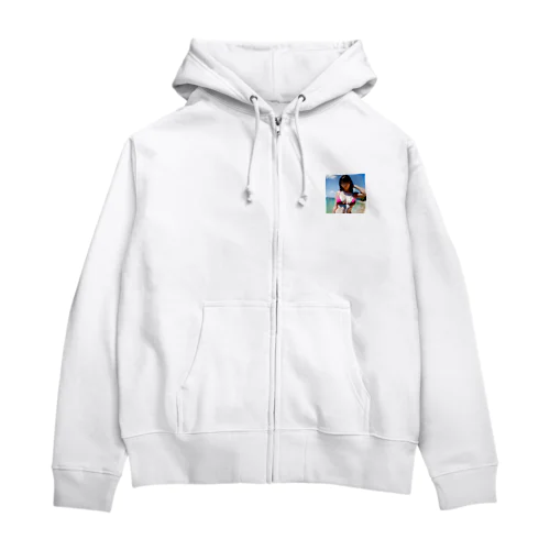 夏のビーチのハイビスカスちゃん Zip Hoodie