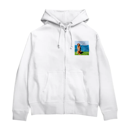 the dog is fishing fish Zip Hoodie