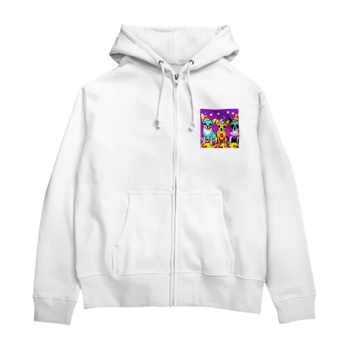 かぼちゃ大騒動！ハロウィン・チワワトリオの楽しいパーティー Zip Hoodie