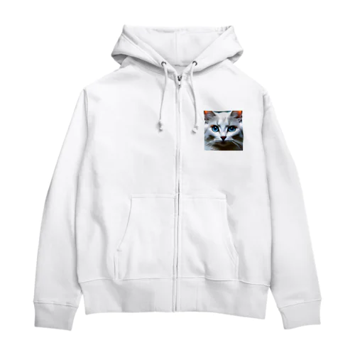 かわいい白猫のイラストグッズ Zip Hoodie