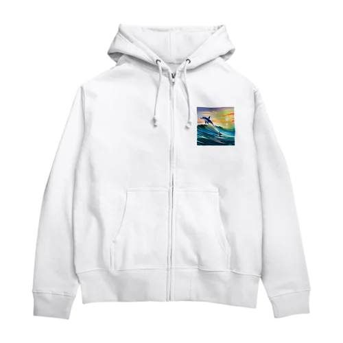 夕暮れで飛ぶイルカ Zip Hoodie