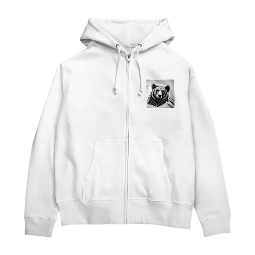 えんぴつ絵の熊のグッツ Zip Hoodie