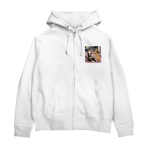 猫の喧嘩 Zip Hoodie