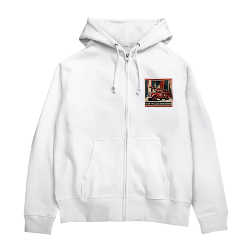 レトロはしご車　渋い Zip Hoodie