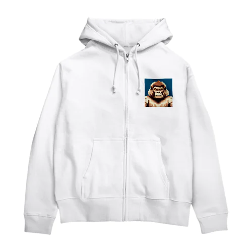 勇ましいゴリラ　ピクセルアート Zip Hoodie