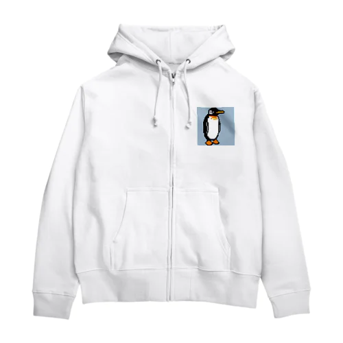 どこかを見ているペンギン　ピクセルアート Zip Hoodie