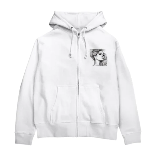 髪をかき上げる女性アートグッズ Zip Hoodie