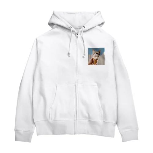 アイスにかぶりつく猫 Zip Hoodie