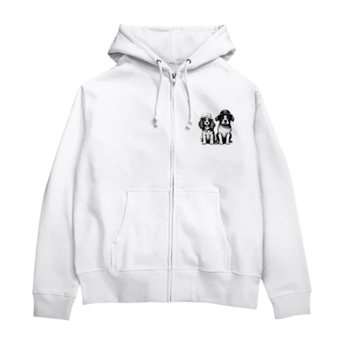 帽子を被った犬夫婦 Zip Hoodie