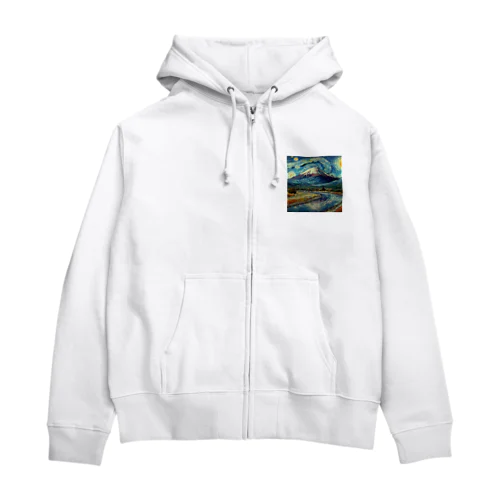 ゴッホ風フジヤマ Zip Hoodie