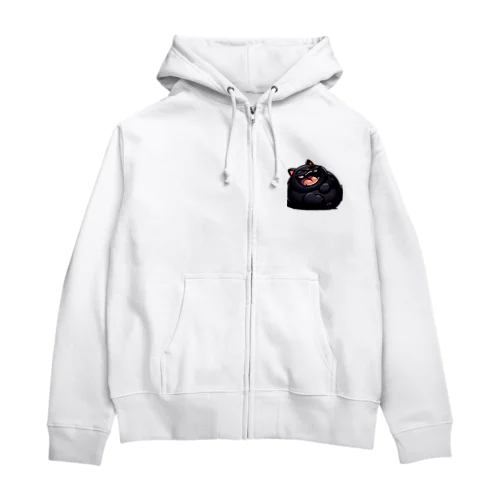 爆笑しているデブの黒猫 Zip Hoodie