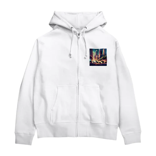 ジャングルを抜け出し都会に来た動物たち Zip Hoodie